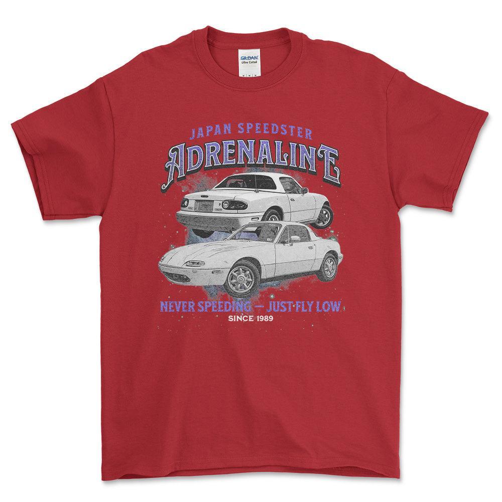 Mazda MX 5 Miata - Andrenaline Unisex T-Shirt , Bomuld-Beklædning-Mazda-Rød-S-Forside-Garage Culture Shop- garage - man cave - merchandise