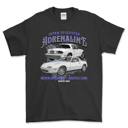 Mazda MX 5 Miata - Andrenaline Unisex T-Shirt , Bomuld-Beklædning-Mazda-Sort-S-Forside-Garage Culture Shop- garage - man cave - merchandise
