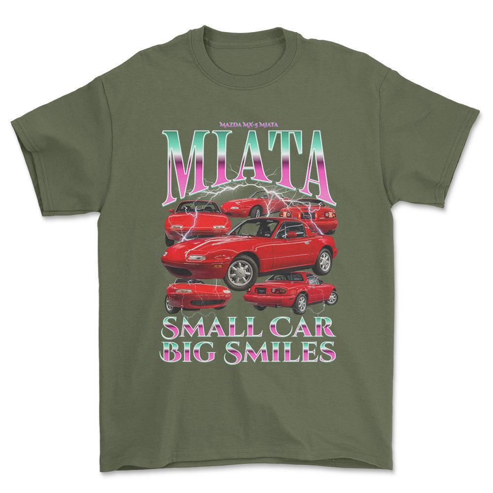 Mazda MX 5 Miata - Bootleg Style Unisex T-Shirt , Bomuld-Beklædning-Mazda-Grøn Militær-S-Forside-Garage Culture Shop- garage - man cave - merchandise