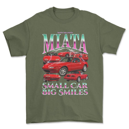 Mazda MX 5 Miata - Bootleg Style Unisex T-Shirt , Bomuld-Beklædning-Mazda-Grøn Militær-S-Forside-Garage Culture Shop- garage - man cave - merchandise