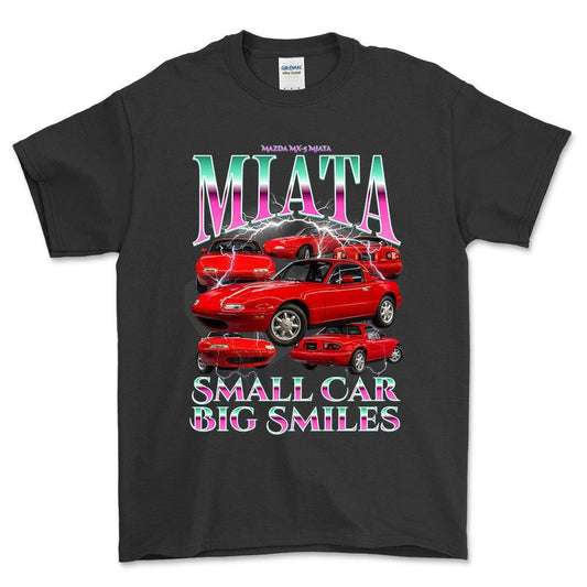 Mazda MX 5 Miata - Bootleg Style Unisex T-Shirt , Bomuld-Beklædning-Mazda-Sort-S-Forside-Garage Culture Shop- garage - man cave - merchandise