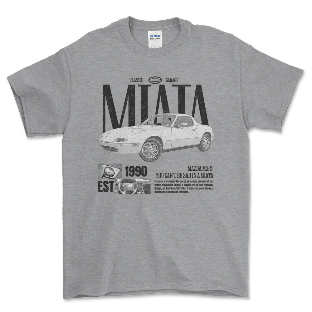 Mazda MX 5 Miata - Classic Garage Unisex T-Shirt , Bomuld-Beklædning-Mazda-Grå Sport-S-Forside-Garage Culture Shop- garage - man cave - merchandise