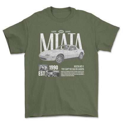 Mazda MX 5 Miata - Classic Garage Unisex T-Shirt , Bomuld-Beklædning-Mazda-Grøn Militær-S-Forside-Garage Culture Shop- garage - man cave - merchandise