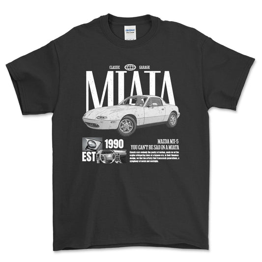 Mazda MX 5 Miata - Classic Garage Unisex T-Shirt , Bomuld-Beklædning-Mazda-Sort-S-Forside-Garage Culture Shop- garage - man cave - merchandise