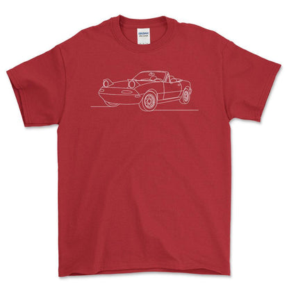 Mazda MX 5 Miata - One Line Style Unisex T-Shirt , Bomuld-Beklædning-Mazda-Rød-S-Forside-Garage Culture Shop- garage - man cave - merchandise