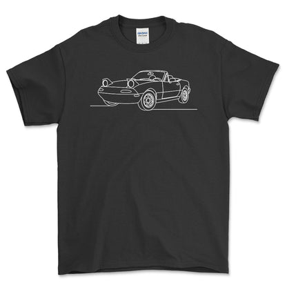 Mazda MX 5 Miata - One Line Style Unisex T-Shirt , Bomuld-Beklædning-Mazda-Sort-S-Forside-Garage Culture Shop- garage - man cave - merchandise