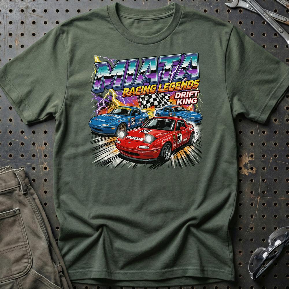 Mazda MX-5 NA Racing Legends Drift King T-Shirt-Beklædning-Mazda-Grøn Militær-S-Garage Culture Shop- garage - man cave - merchandise