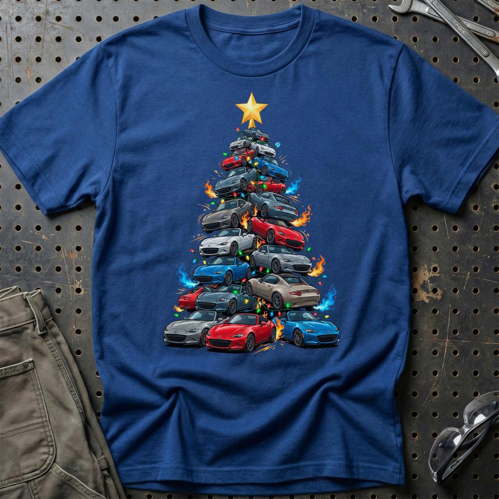 Mazda MX5 Juletræ Christmas Tree T-Shirt-Beklædning-Mazda-Blå Royal-S-Garage Culture Shop- garage - man cave - merchandise