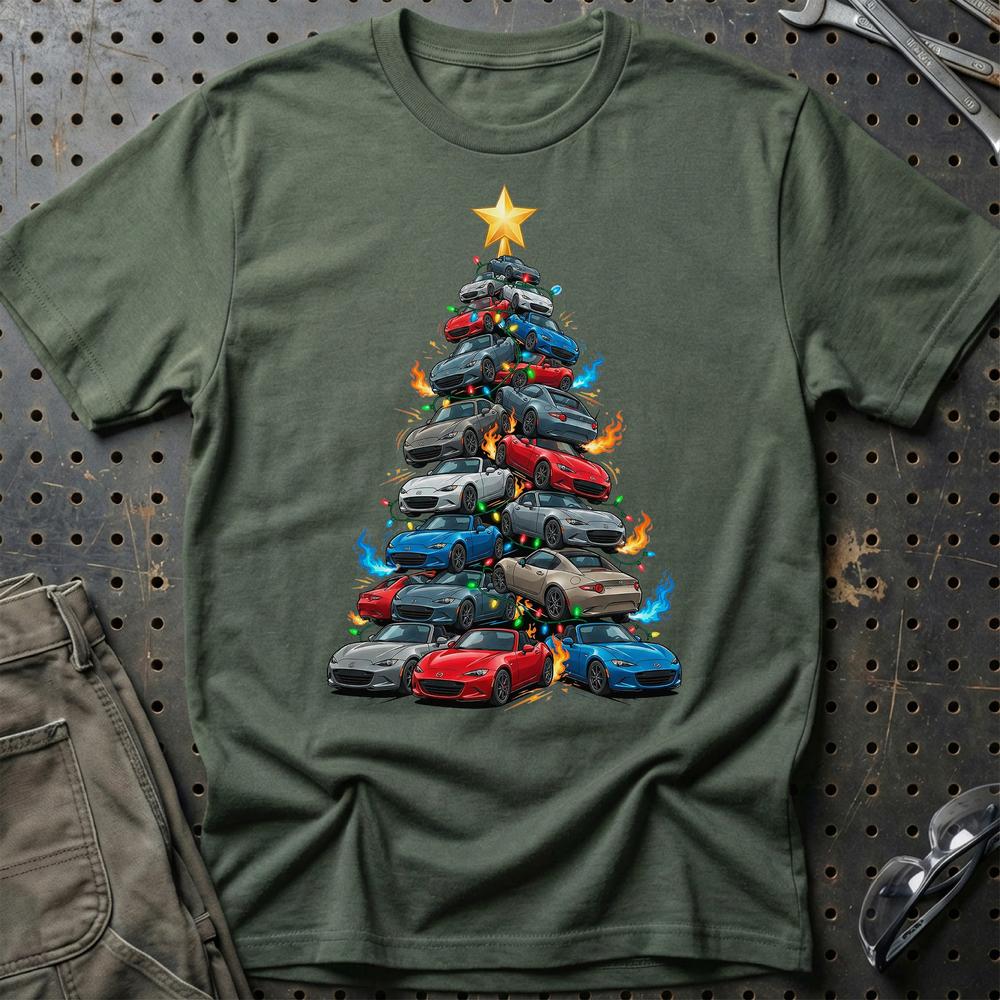 Mazda MX5 Juletræ Christmas Tree T-Shirt-Beklædning-Mazda-Grøn Militær-S-Garage Culture Shop- garage - man cave - merchandise