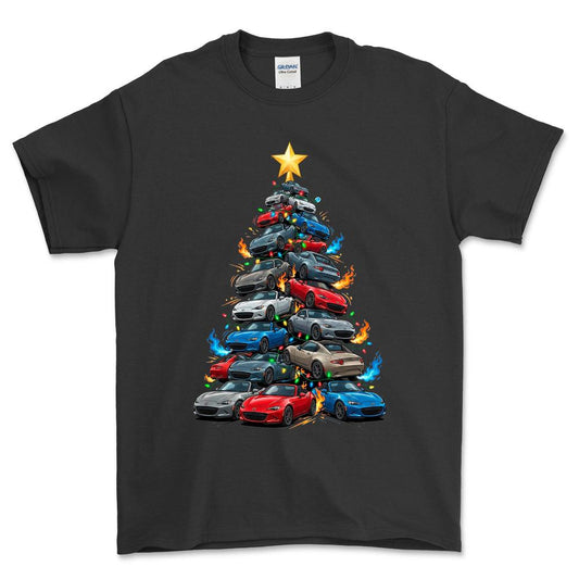 Mazda MX5 Juletræ Christmas Tree - Unisex T-Shirt-Beklædning-Mazda-Sort-S-Forside-Garage Culture Shop- garage - man cave - merchandise