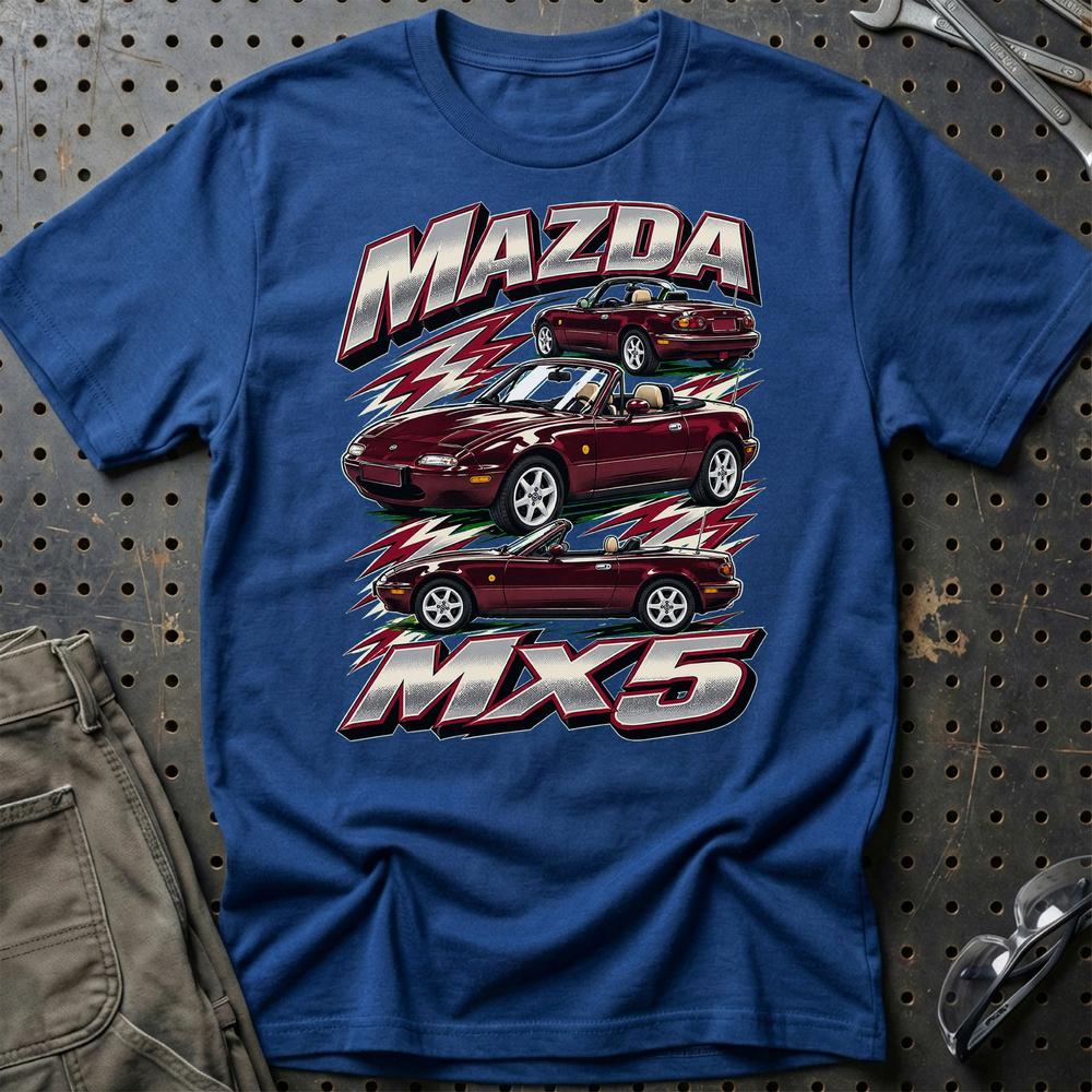 Mazda MX5 Outline T-Shirt-Beklædning-Mazda-Blå Royal-S-Garage Culture Shop- garage - man cave - merchandise