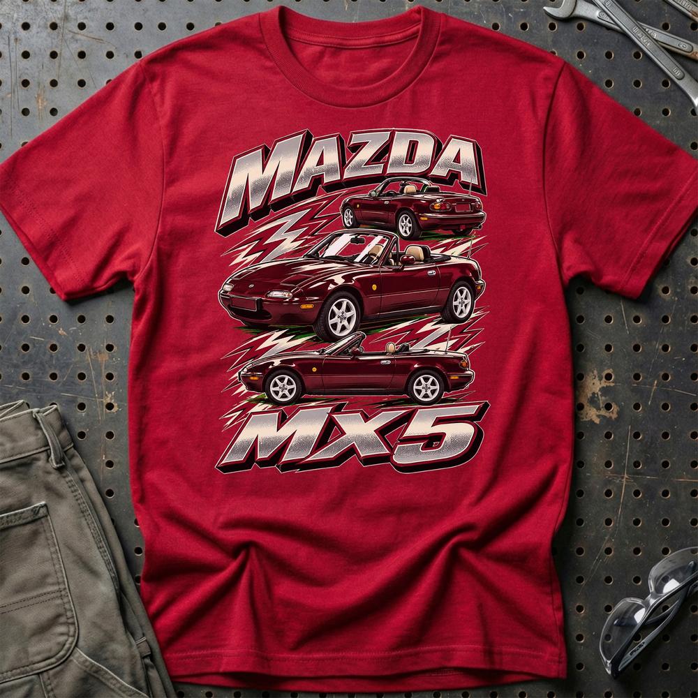 Mazda MX5 Outline T-Shirt-Beklædning-Mazda-Rød-S-Garage Culture Shop- garage - man cave - merchandise