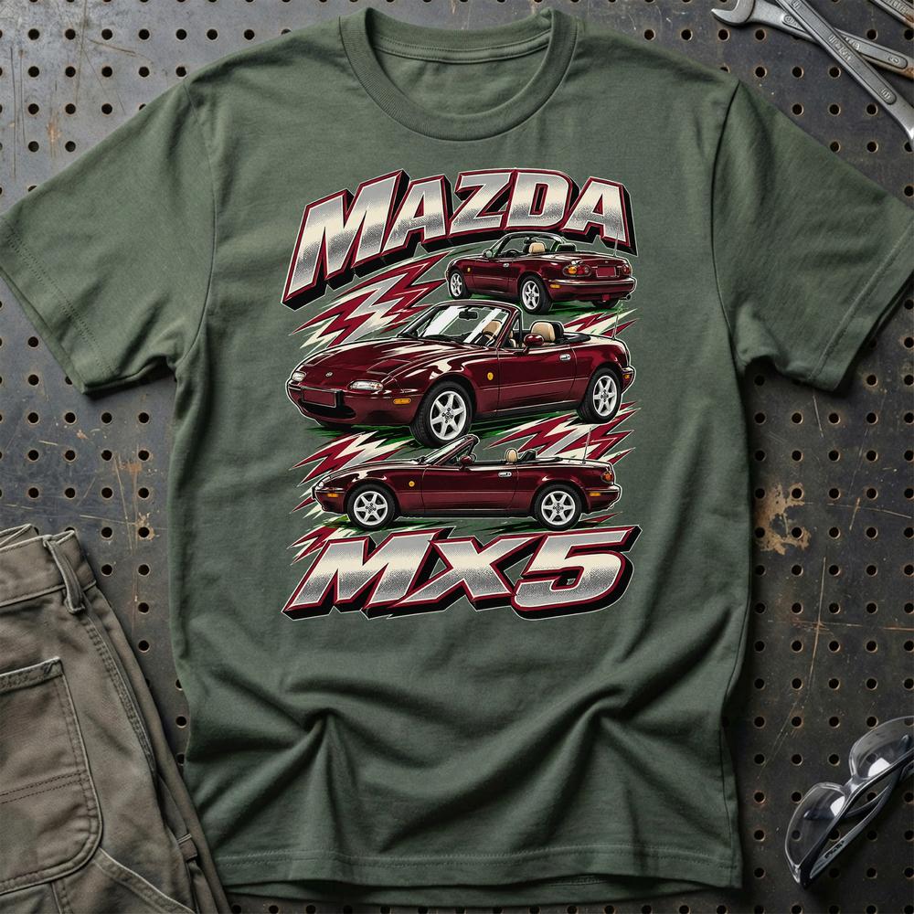 Mazda MX5 Outline T-Shirt-Beklædning-Mazda-Grøn Militær-S-Garage Culture Shop- garage - man cave - merchandise