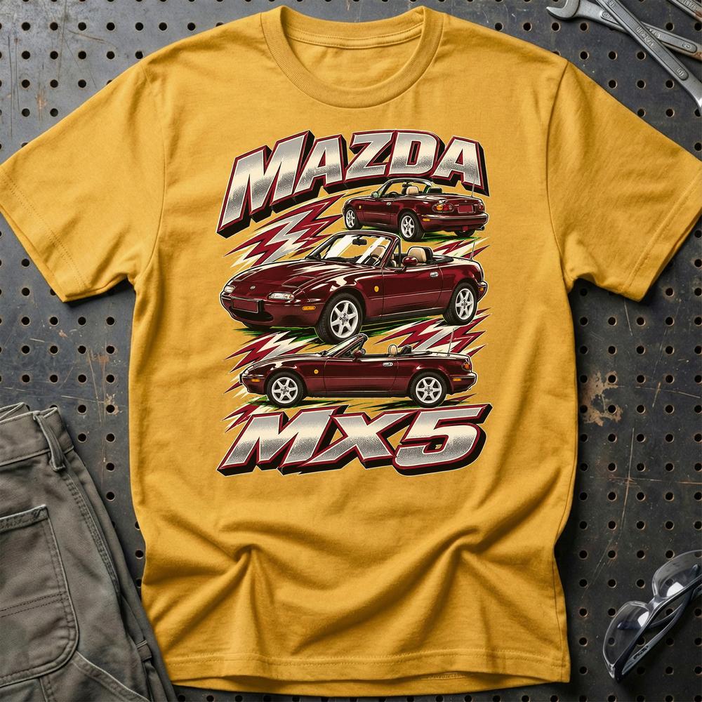 Mazda MX5 Outline T-Shirt-Beklædning-Mazda-Guld-S-Garage Culture Shop- garage - man cave - merchandise