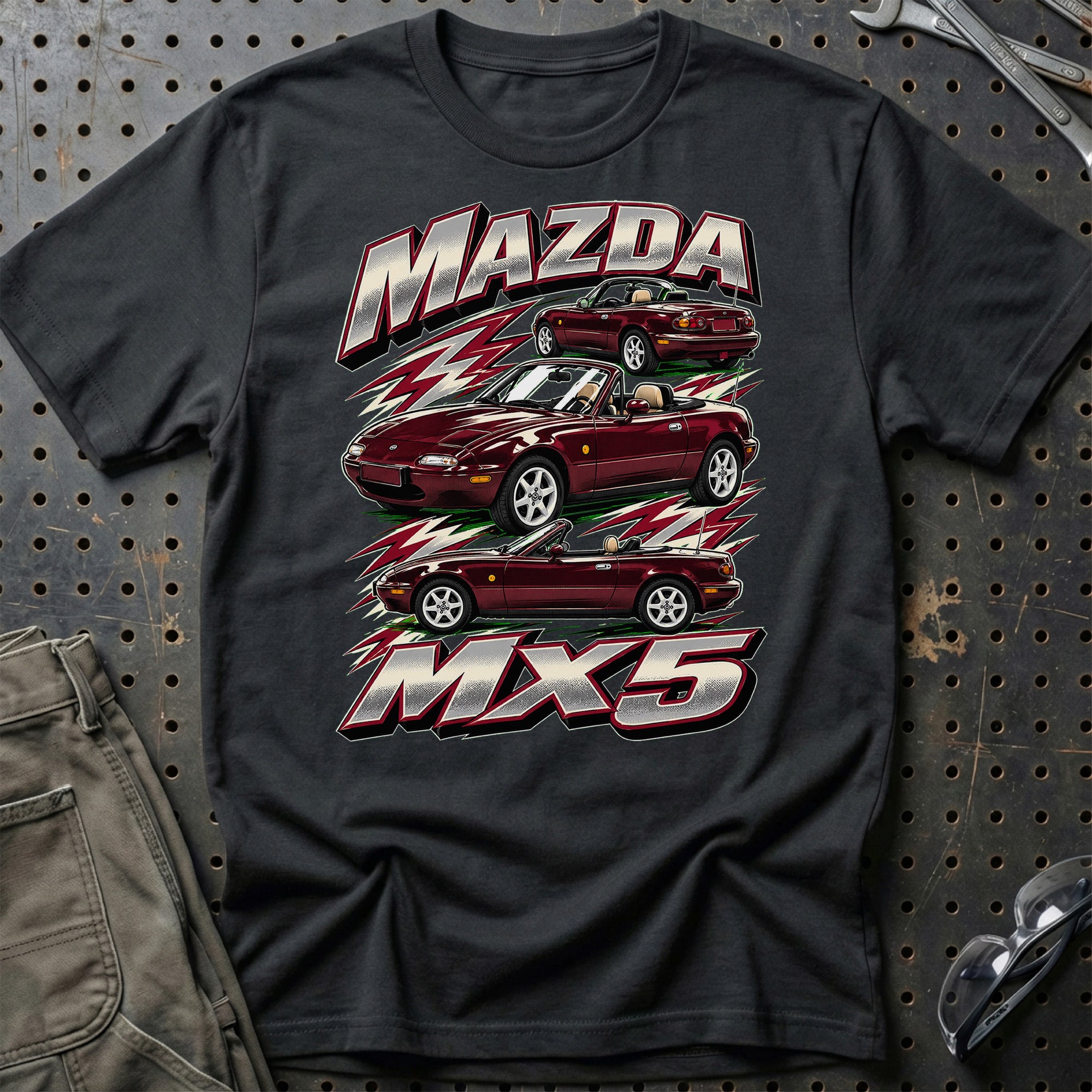 Mazda MX5 Outline T-Shirt-Beklædning-Mazda-Sort-S-Garage Culture Shop- garage - man cave - merchandise