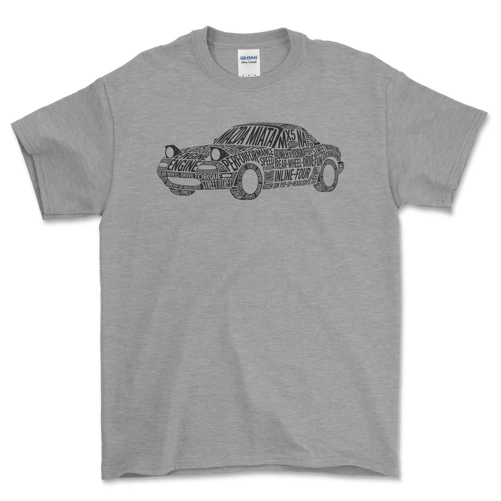 Mazda Miata Old School Typography T-Shirt-Beklædning-Mazda-Grå Sport-S-Garage Culture Shop- garage - man cave - merchandise