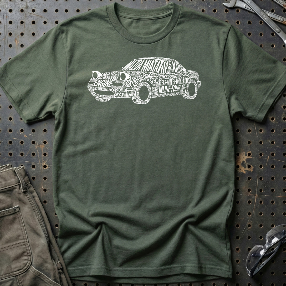 
Mazda Miata Old School Typography T-Shirt – Grøn Militær