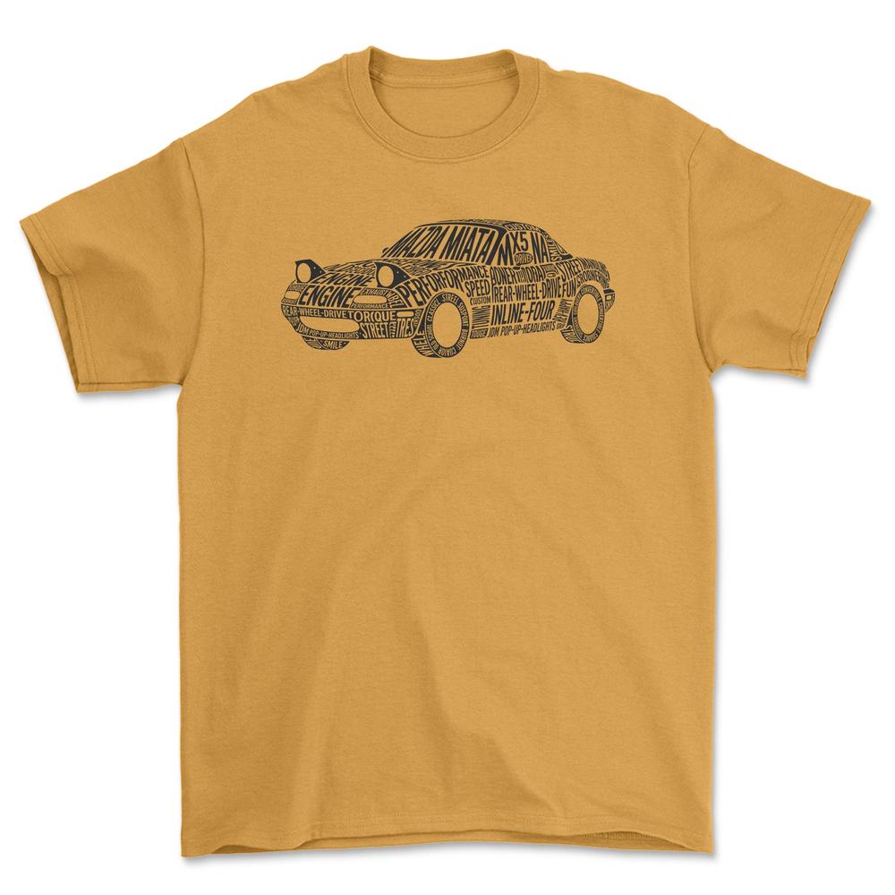 Mazda Miata Old School Typography T-Shirt-Beklædning-Mazda-Guld-S-Garage Culture Shop- garage - man cave - merchandise