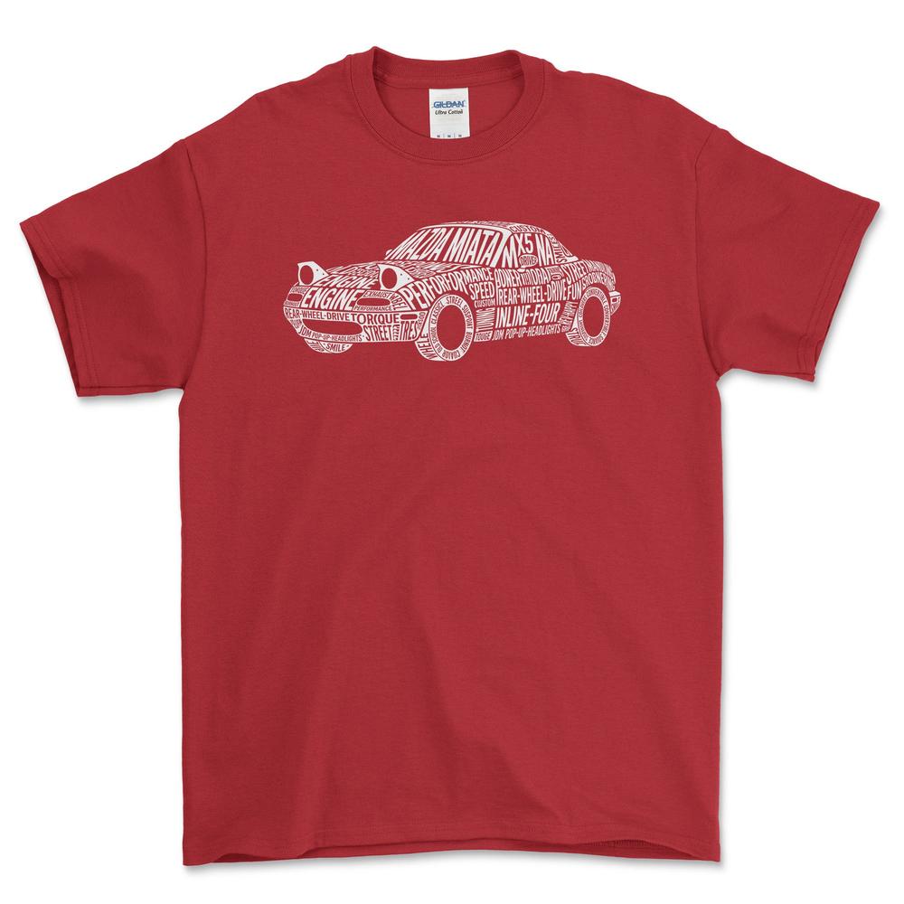 Mazda Miata Old School Typography - Unisex T-Shirt-Beklædning-Mazda-Rød-S-Forside-Garage Culture Shop- garage - man cave - merchandise