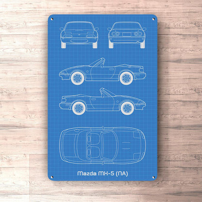Mazda Mx-5 (Na) Blueprint Skilte, Musemåtte, Dørmåtte , Plakat-Blueprint-Mazda-Garage Culture Shop- garage - man cave - merchandise