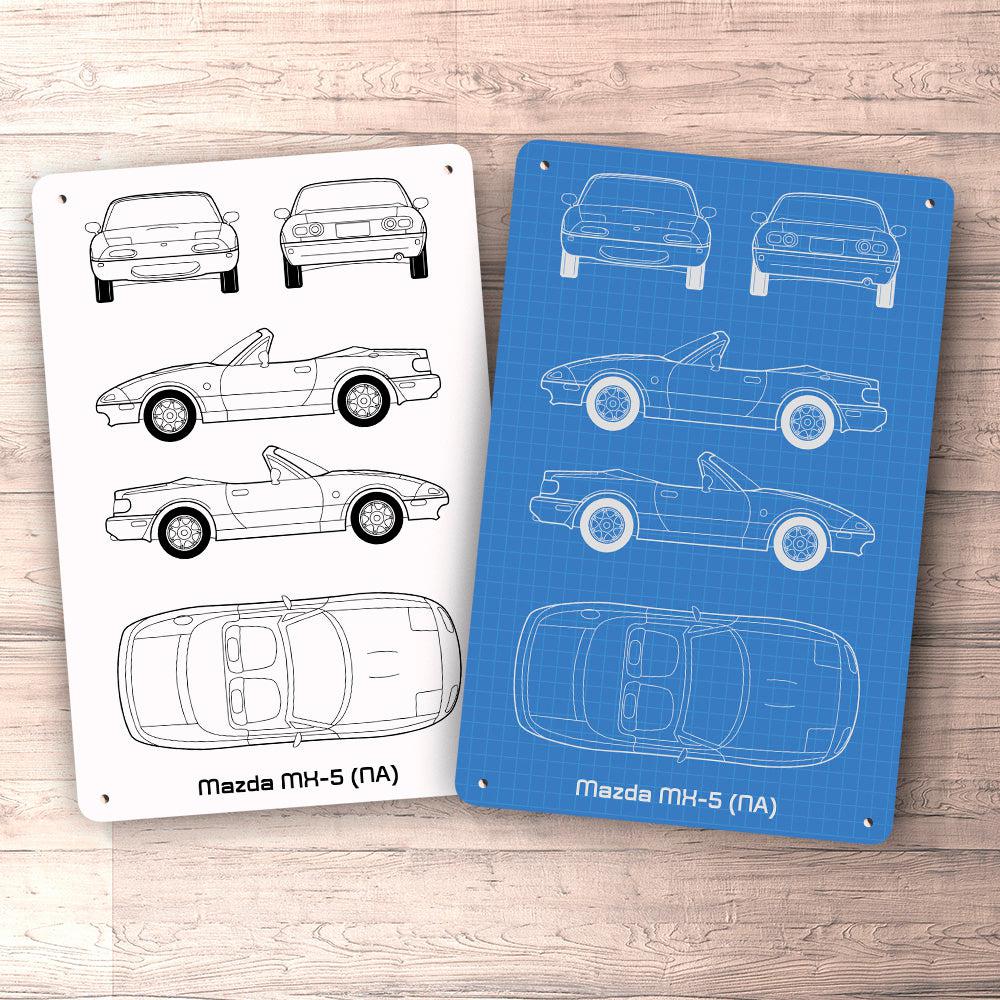 Mazda Mx-5 (Na) Blueprint Skilte, Musemåtte, Dørmåtte , Plakat-Blueprint-Mazda-Garage Culture Shop- garage - man cave - merchandise