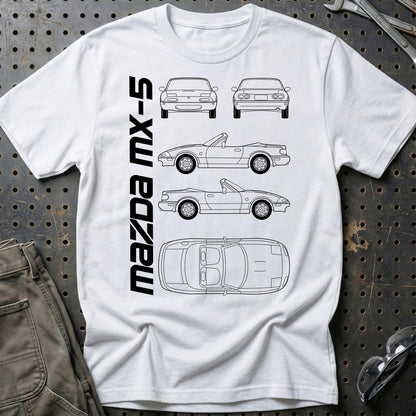 Mazda Mx-5 (Na) Unisex T-Shirt , Bomuld-Beklædning-Mazda-Hvid-S-Garage Culture Shop- garage - man cave - merchandise