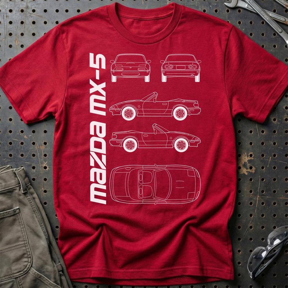 Mazda Mx-5 (Na) Unisex T-Shirt , Bomuld-Beklædning-Mazda-Rød-S-Garage Culture Shop- garage - man cave - merchandise