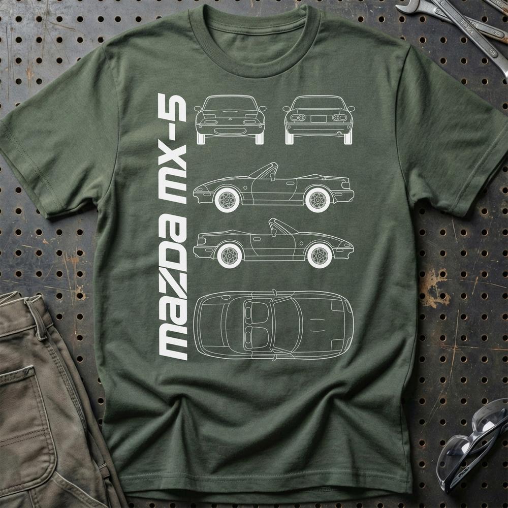 Mazda Mx-5 (Na) Unisex T-Shirt , Bomuld-Beklædning-Mazda-Grøn Militær-S-Garage Culture Shop- garage - man cave - merchandise