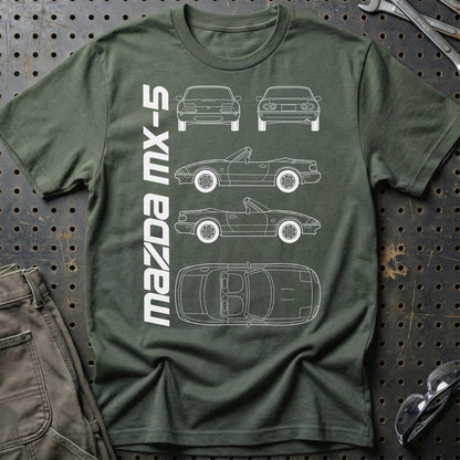 Mazda Mx-5 (Na) Unisex T-Shirt , Bomuld-Beklædning-Mazda-Grøn Militær-S-Garage Culture Shop- garage - man cave - merchandise