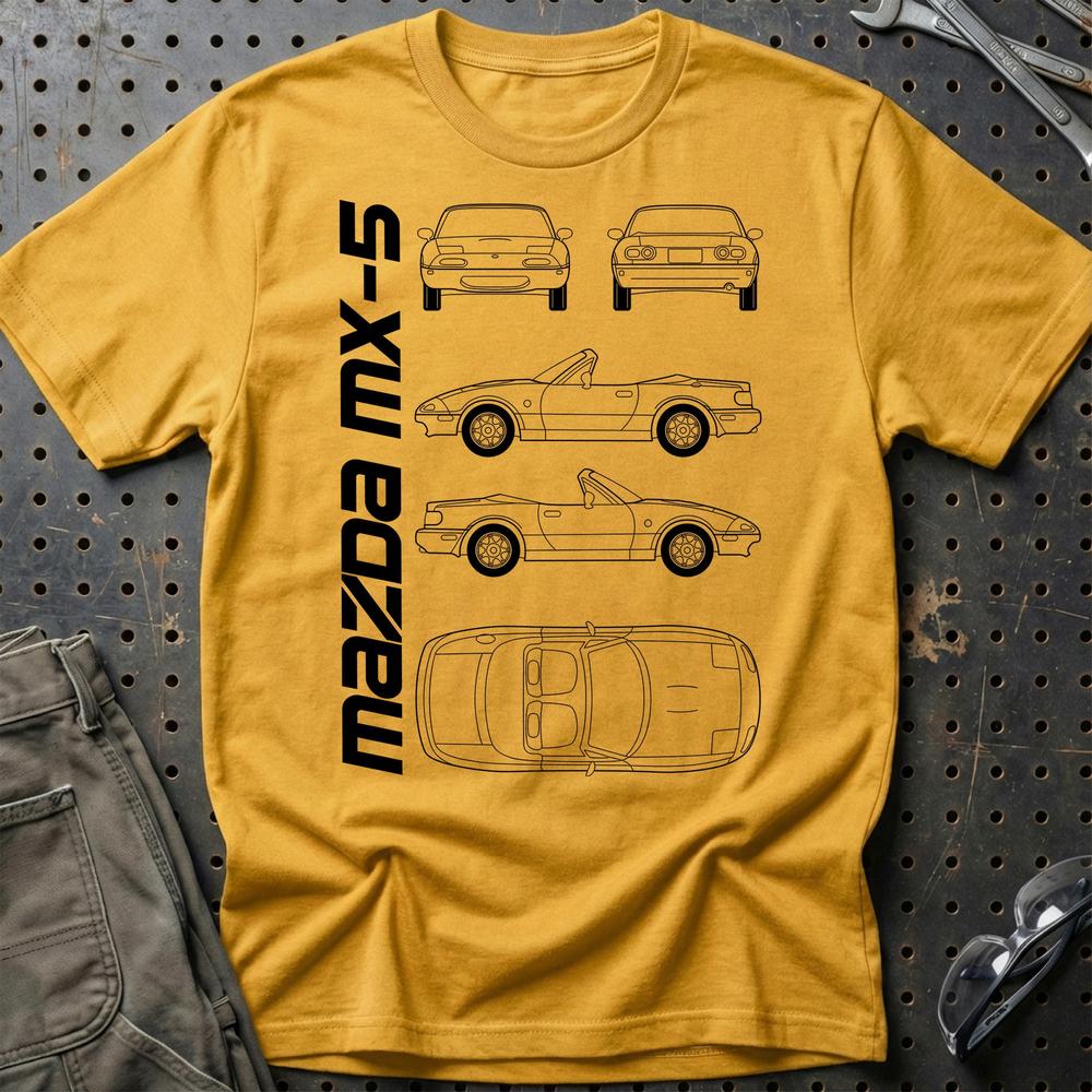 Mazda Mx-5 (Na) Unisex T-Shirt , Bomuld-Beklædning-Mazda-Guld-S-Garage Culture Shop- garage - man cave - merchandise