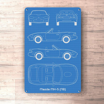 Mazda Mx-5 (Nb) Blueprint Skilte, Musemåtte, Dørmåtte , Plakat-Blueprint-Mazda-Garage Culture Shop- garage - man cave - merchandise