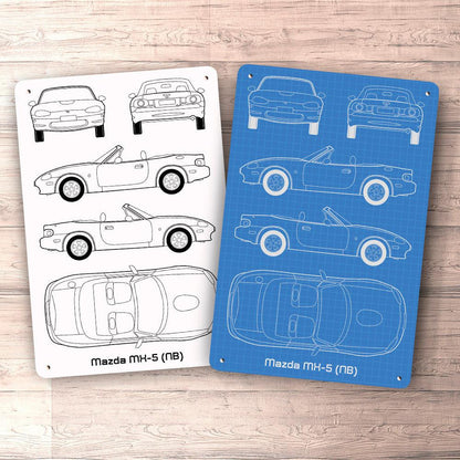 Mazda Mx-5 (Nb) Blueprint Skilte, Musemåtte, Dørmåtte , Plakat-Blueprint-Mazda-Garage Culture Shop- garage - man cave - merchandise