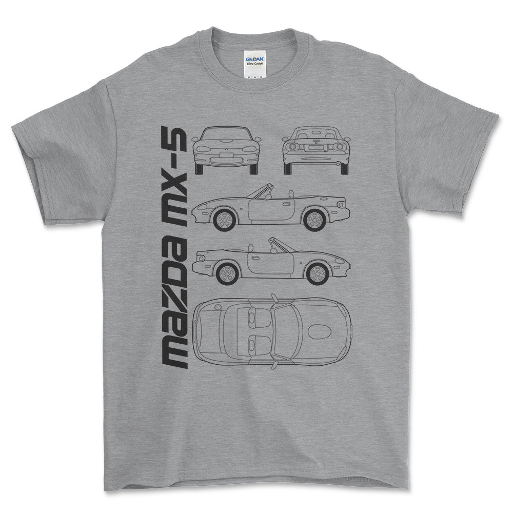 Mazda Mx-5 (Nb) Unisex T-Shirt , Bomuld-Beklædning-Mazda-Grå Sport-S-Forside-Garage Culture Shop- garage - man cave - merchandise