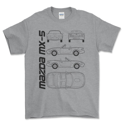 Mazda Mx-5 (Nb) Unisex T-Shirt , Bomuld-Beklædning-Mazda-Grå Sport-S-Forside-Garage Culture Shop- garage - man cave - merchandise