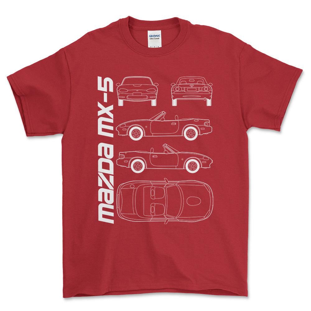 Mazda Mx-5 (Nb) Unisex T-Shirt , Bomuld-Beklædning-Mazda-Rød-S-Forside-Garage Culture Shop- garage - man cave - merchandise