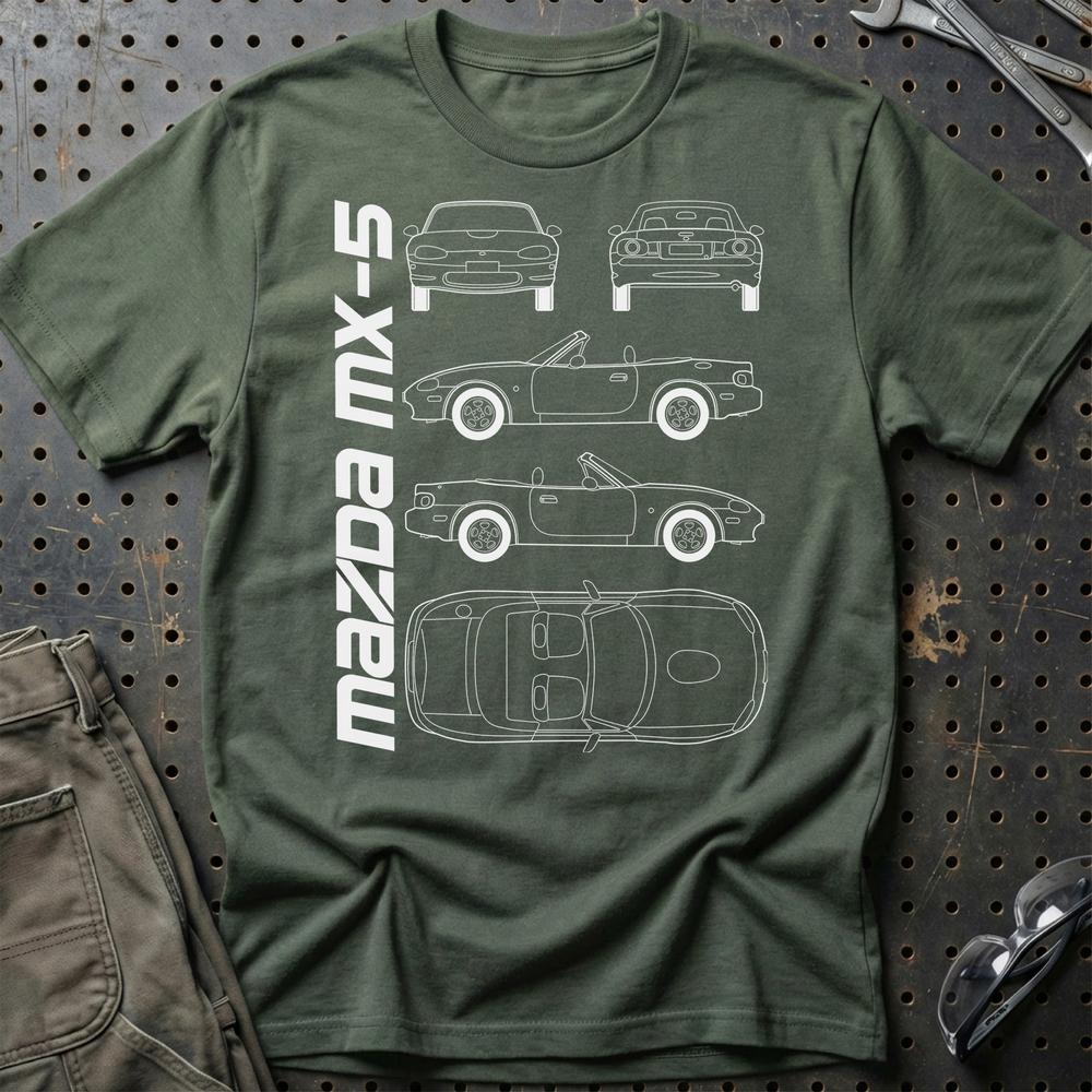 Mazda Mx-5 (Nb) Unisex T-Shirt , Bomuld-Beklædning-Mazda-Grøn Militær-S-Garage Culture Shop- garage - man cave - merchandise