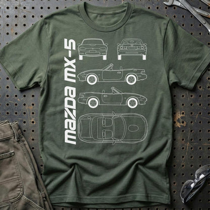 Mazda Mx-5 (Nb) Unisex T-Shirt , Bomuld-Beklædning-Mazda-Grøn Militær-S-Garage Culture Shop- garage - man cave - merchandise