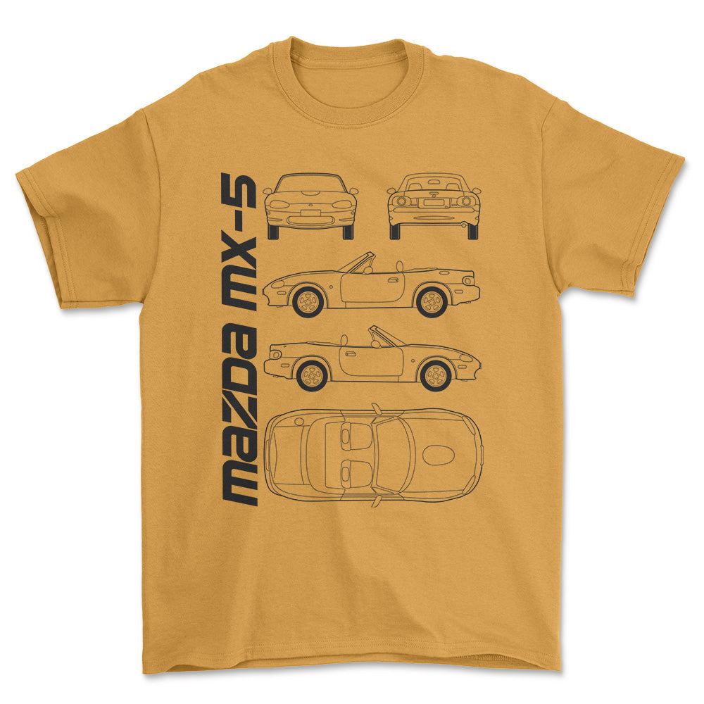 Mazda Mx-5 (Nb) Unisex T-Shirt , Bomuld-Beklædning-Mazda-Guld-S-Forside-Garage Culture Shop- garage - man cave - merchandise