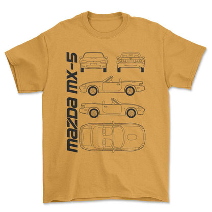 Mazda Mx-5 (Nb) Unisex T-Shirt , Bomuld-Beklædning-Mazda-Guld-S-Forside-Garage Culture Shop- garage - man cave - merchandise