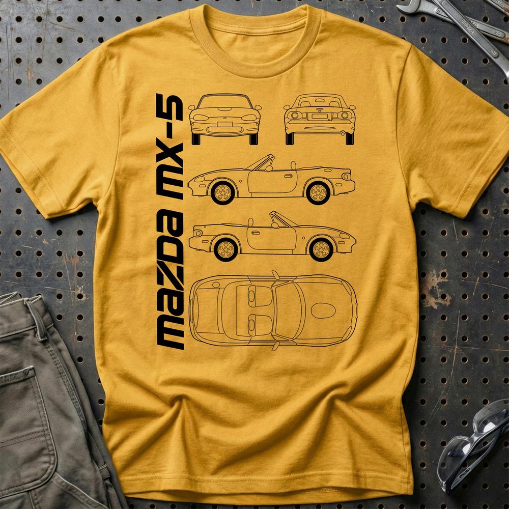 Mazda Mx-5 (Nb) Unisex T-Shirt , Bomuld-Beklædning-Mazda-Guld-S-Garage Culture Shop- garage - man cave - merchandise