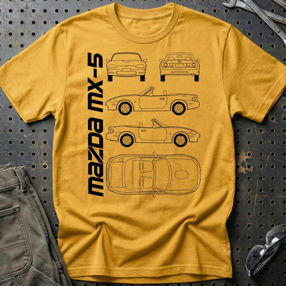 Mazda Mx-5 (Nb) Unisex T-Shirt , Bomuld-Beklædning-Mazda-Guld-S-Garage Culture Shop- garage - man cave - merchandise
