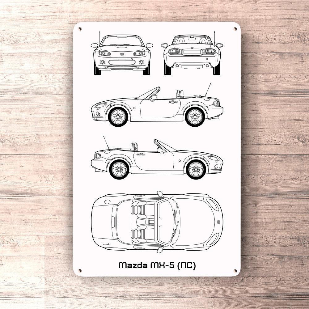 Mazda Mx-5 (Nc) Blueprint Skilte, Musemåtte, Dørmåtte-Blueprint-Mazda-Garage Culture Shop- garage - man cave - merchandise