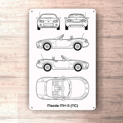Mazda Mx-5 (Nc) Blueprint Skilte, Musemåtte, Dørmåtte-Blueprint-Mazda-Garage Culture Shop- garage - man cave - merchandise