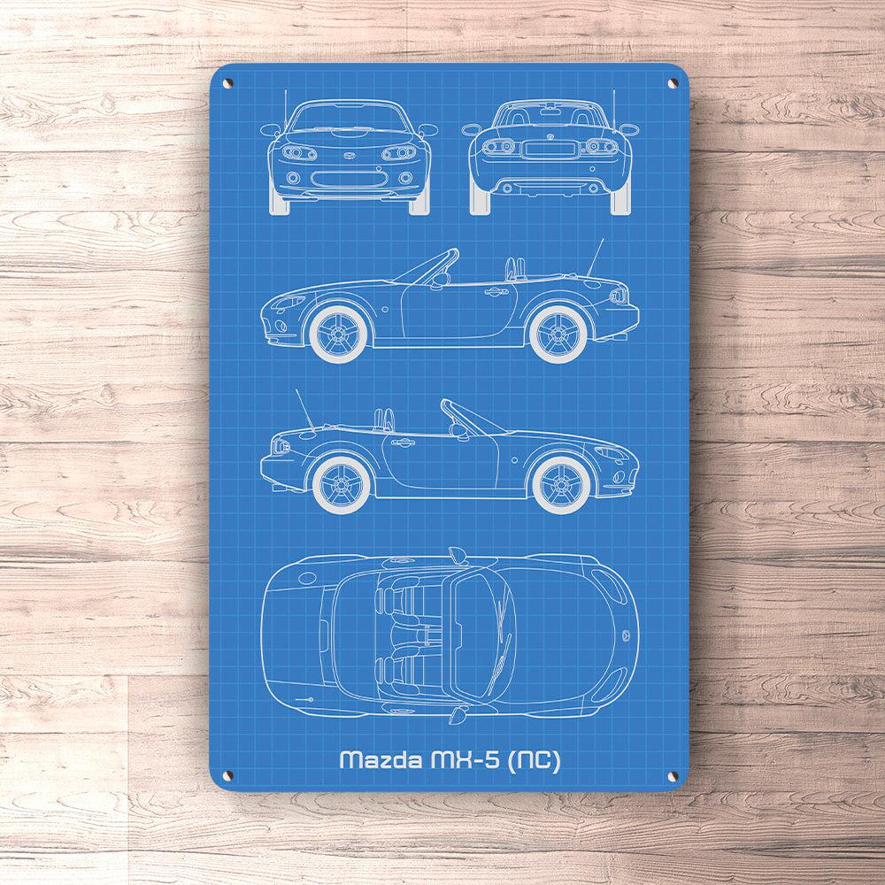 Mazda Mx-5 (Nc) Blueprint Skilte, Musemåtte, Dørmåtte-Blueprint-Mazda-Garage Culture Shop- garage - man cave - merchandise