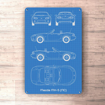 Mazda Mx-5 (Nc) Blueprint Skilte, Musemåtte, Dørmåtte-Blueprint-Mazda-Garage Culture Shop- garage - man cave - merchandise