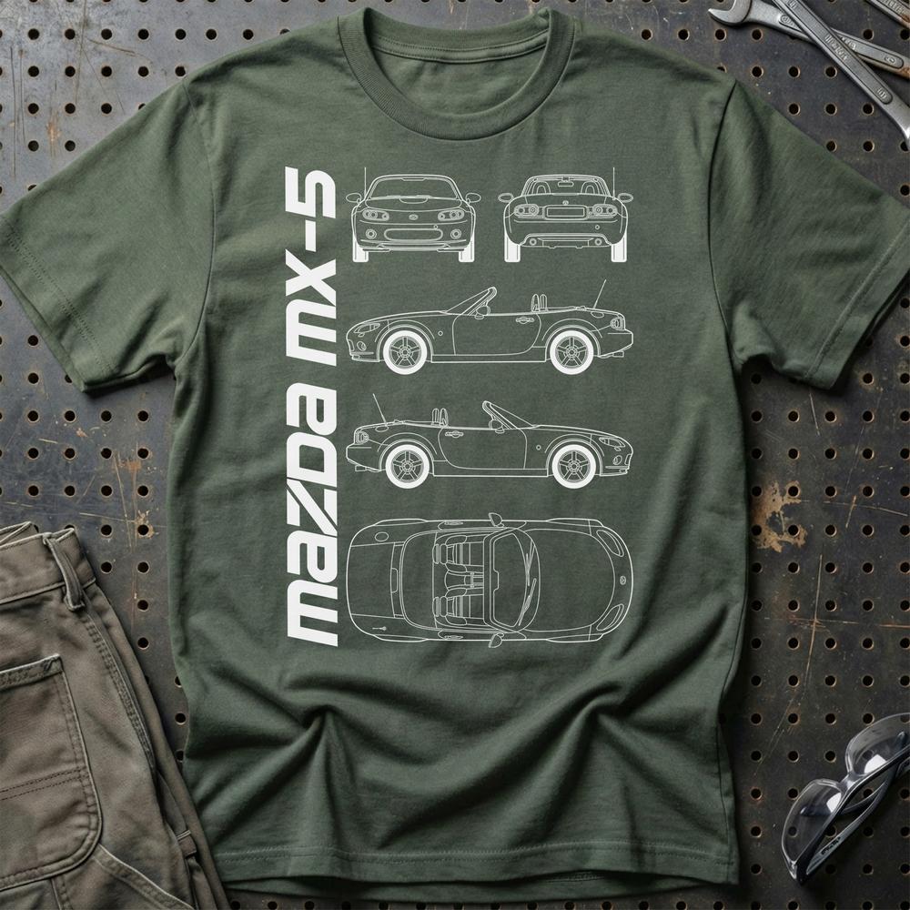 Mazda Mx-5 (Nc) Unisex T-Shirt , Bomuld-Beklædning-Mazda-Grøn Militær-S-Garage Culture Shop- garage - man cave - merchandise
