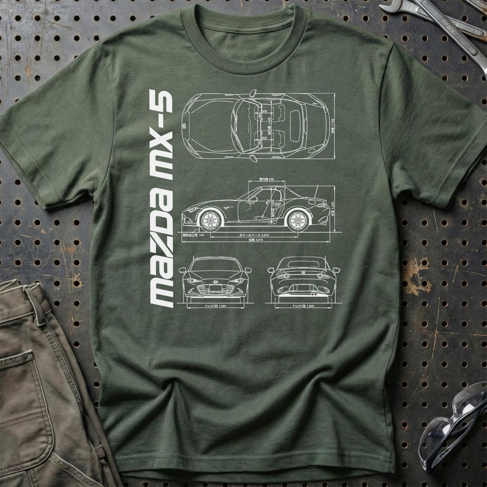 Mazda Mx-5 (Nd) T-Shirt-Beklædning-Mazda-Grøn Militær-S-Garage Culture Shop- garage - man cave - merchandise