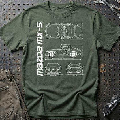 Mazda Mx-5 (Nd) Unisex T-Shirt , Bomuld-Beklædning-Mazda-Grøn Militær-S-Garage Culture Shop- garage - man cave - merchandise