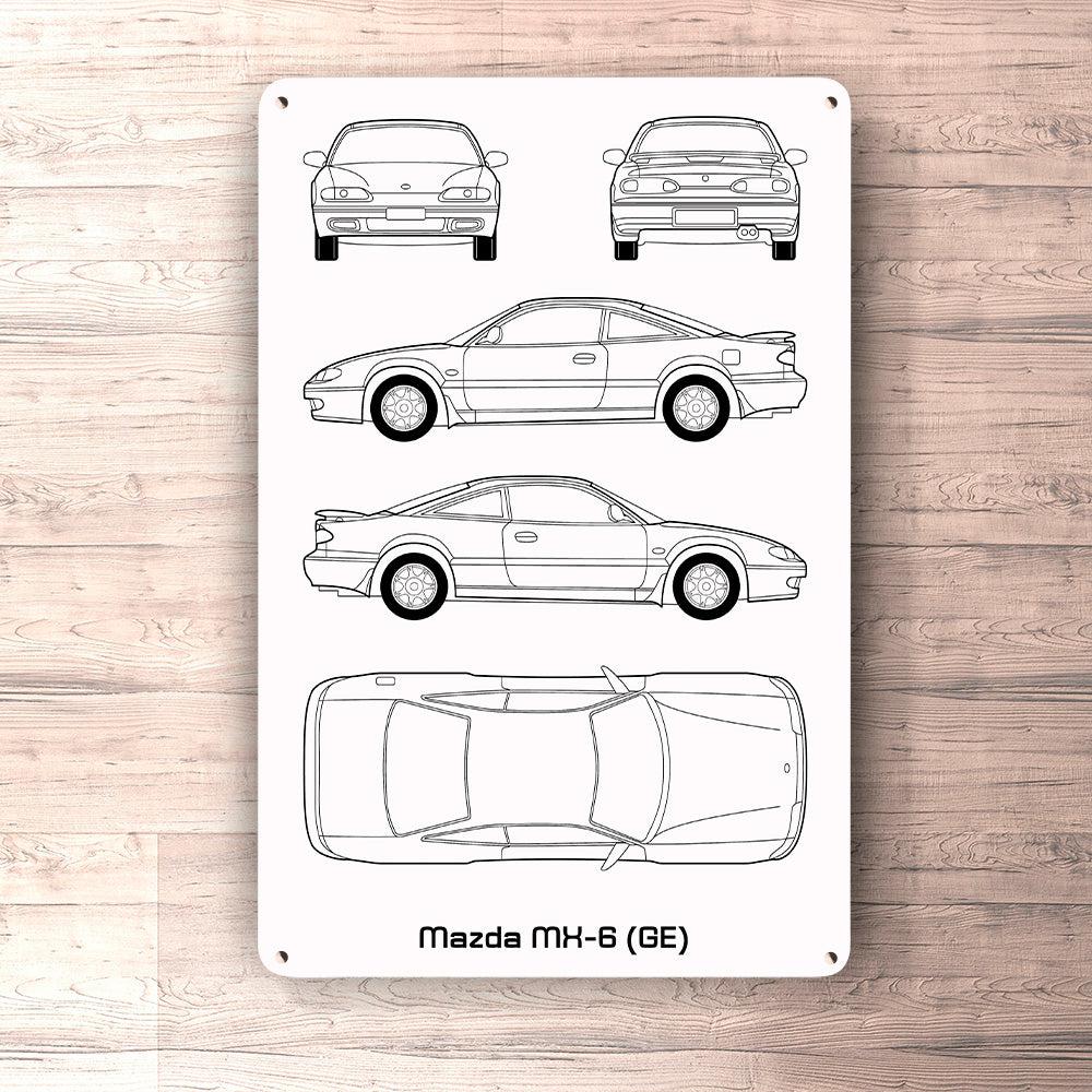 Mazda Mx-6 (Ge) Blueprint Skilte, Musemåtte, Dørmåtte , Plakat-Blueprint-Mazda-Garage Culture Shop- garage - man cave - merchandise