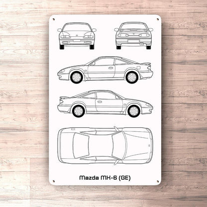 Mazda Mx-6 (Ge) Blueprint Skilte, Musemåtte, Dørmåtte , Plakat-Blueprint-Mazda-Garage Culture Shop- garage - man cave - merchandise